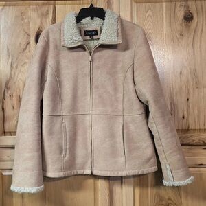 Braetan Jacket Coat Tan Khacki Sherpa Lined Faux Suede w Pockets Size Large